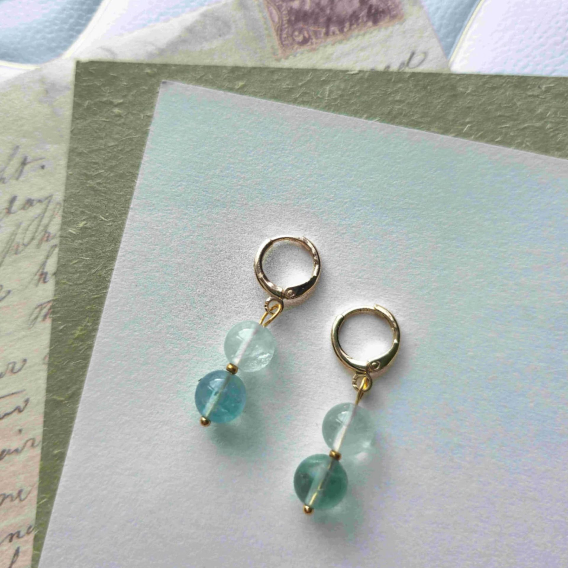 Boucles d'oreilles Fluorite double