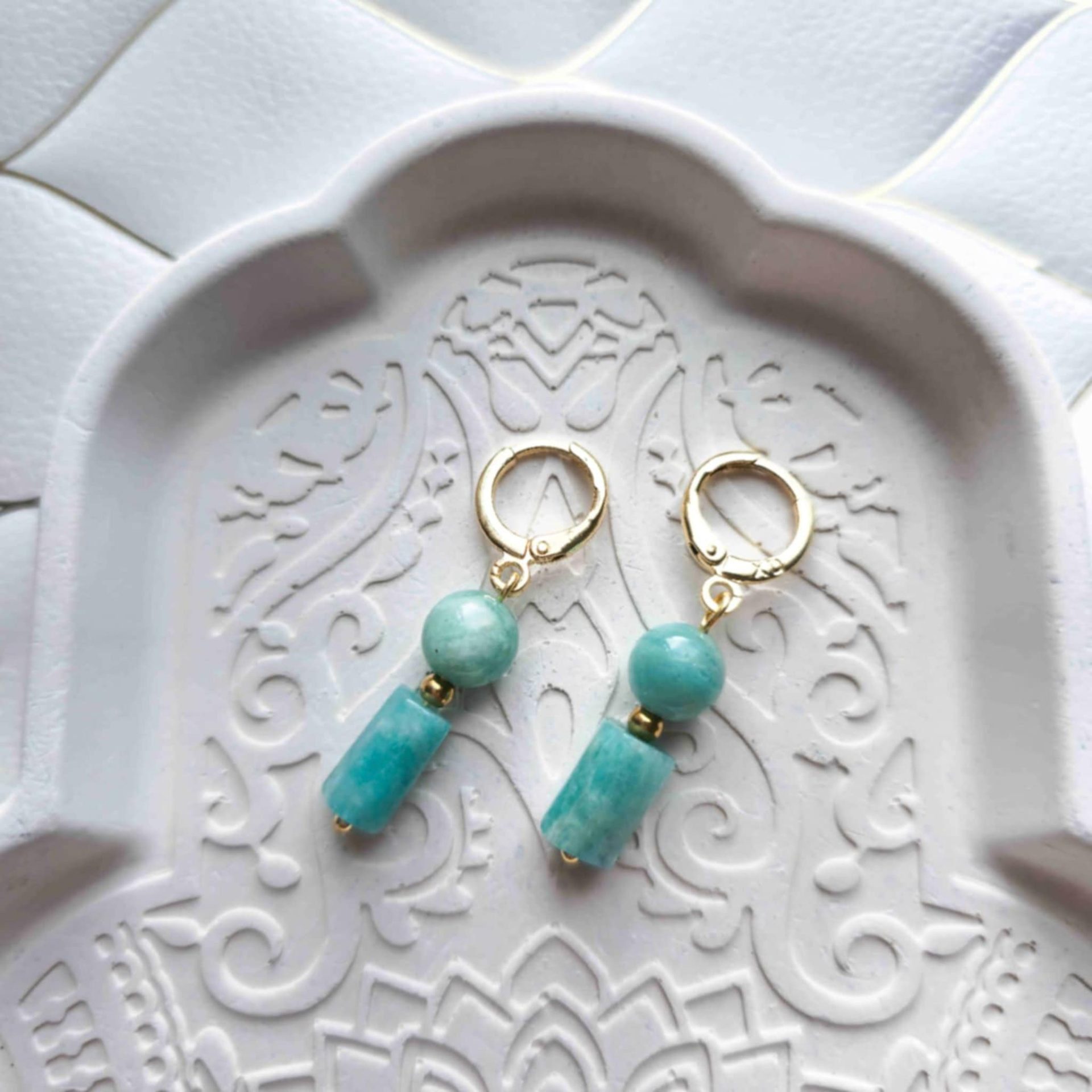 Boucles d'oreilles amazonites cylindrique