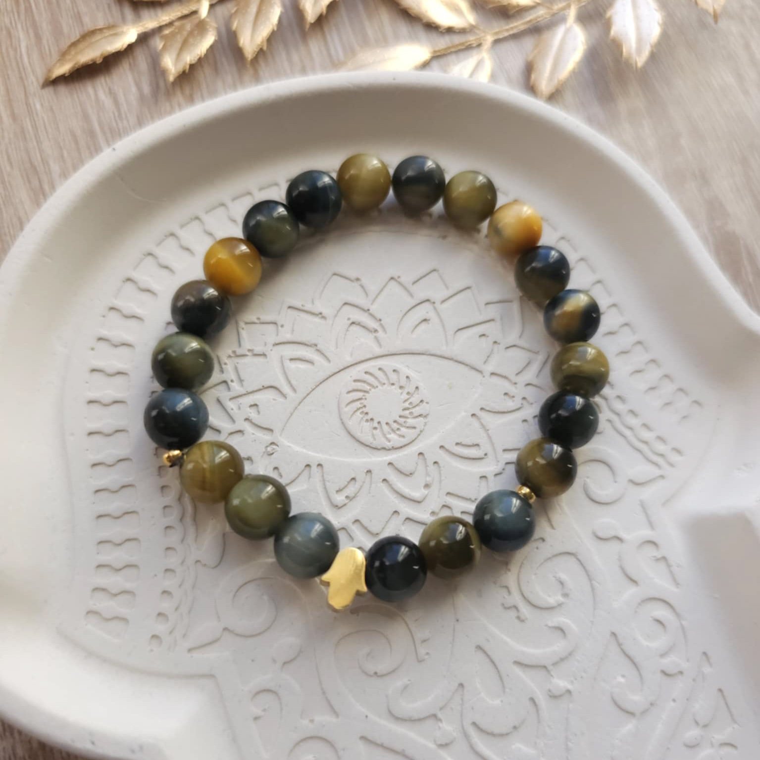 Bracelet en œil de chat naturelle et acier inoxydable 