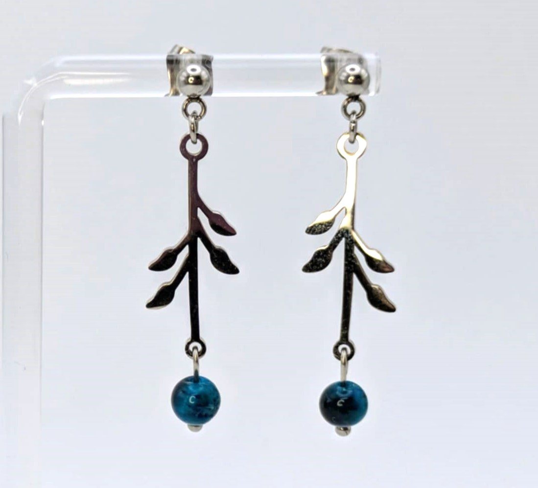 Boucles d'oreilles pendantes - Oeil-de-tigre bleu - Branche (GL-AM 23-04-46-1)