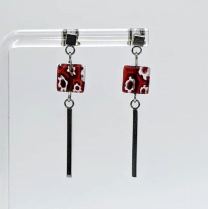 Boucles d'oreilles pendantes - Verre carré (GL-AM 23-07-37-1)