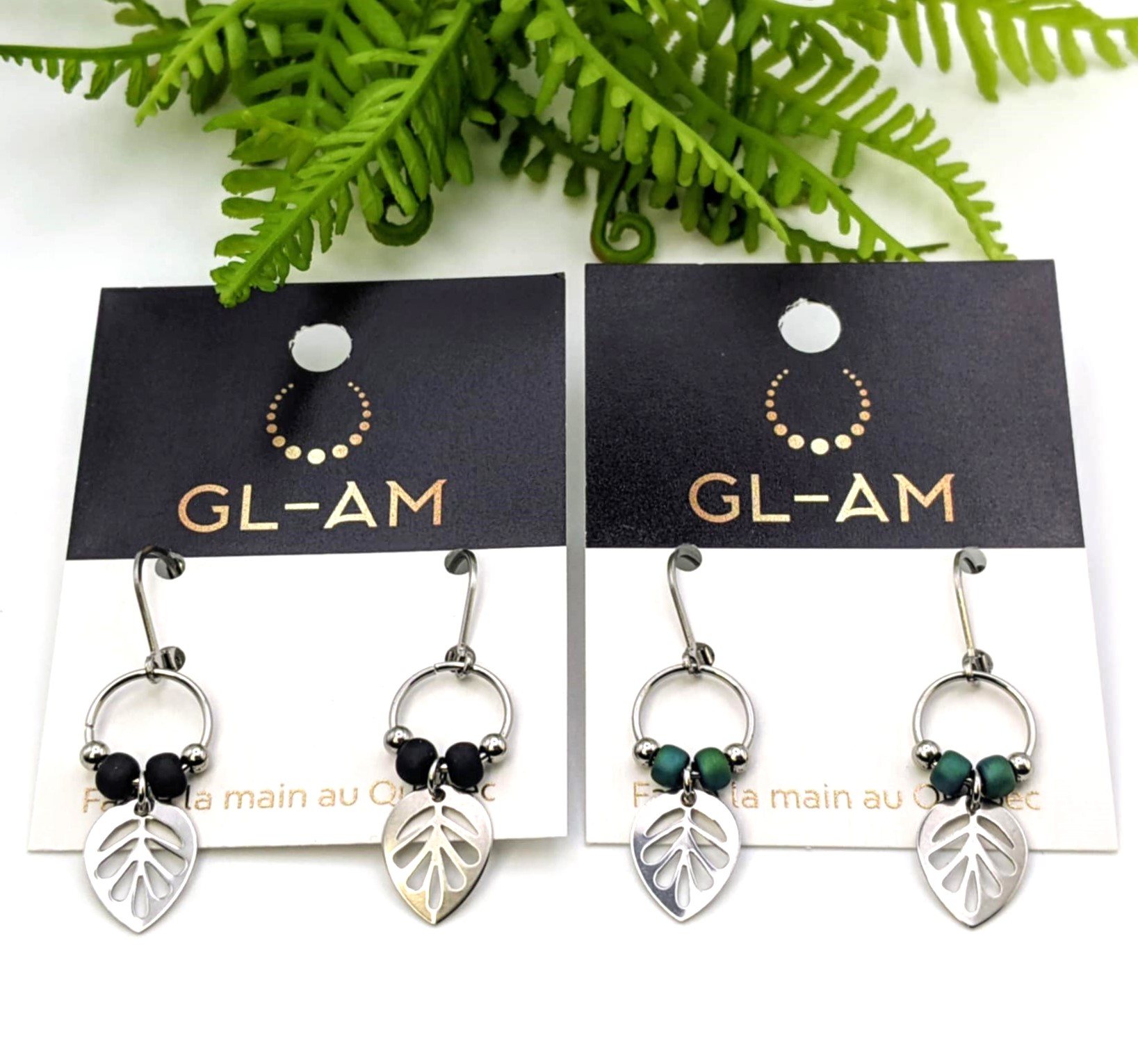 Boucles d'oreilles pendantes - verre, feuilles (GL-AM 23-07-19)