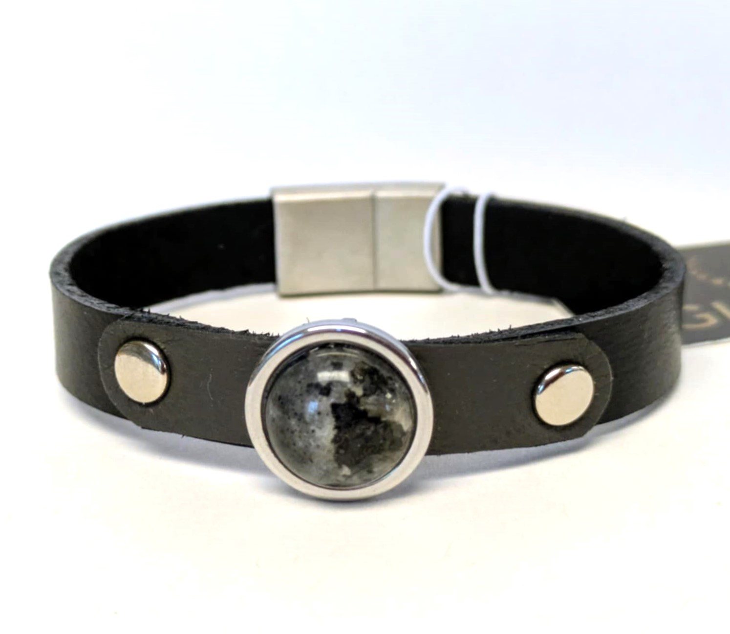 Bracelet en cuir magnétique et pierre (GL-AM 42-11)