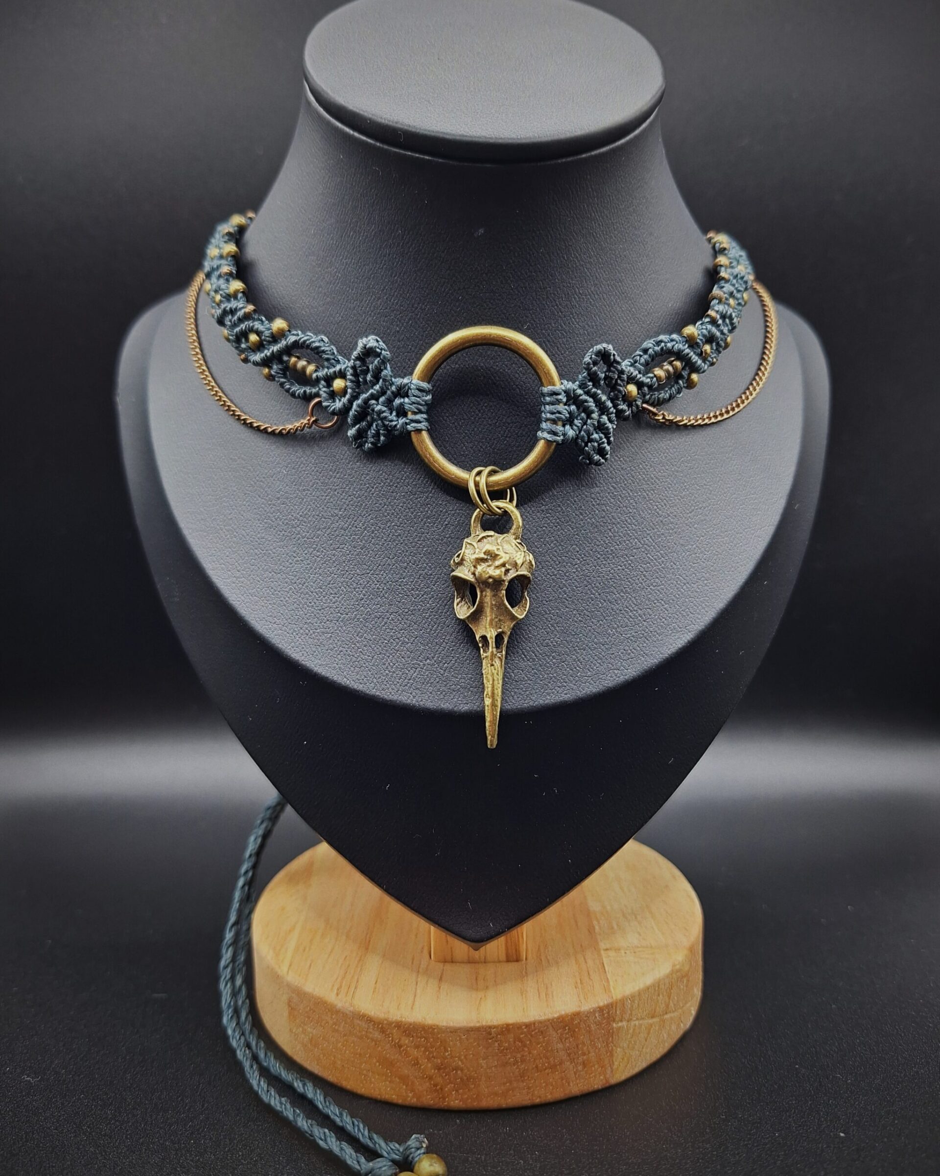 Choker Raven Skull Bleu