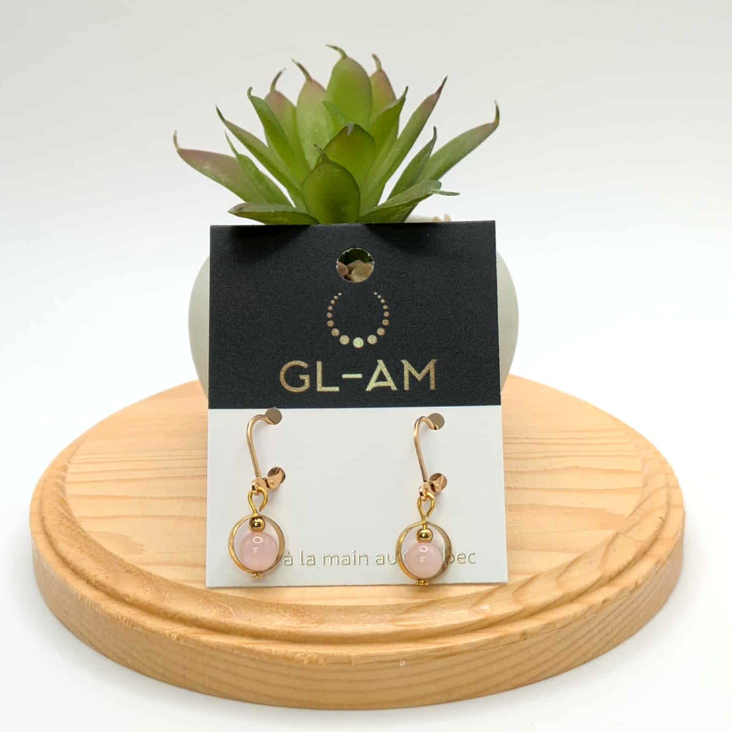 Boucles d'oreilles pendantes inox or - pierre (GL-AM 23-05-50)