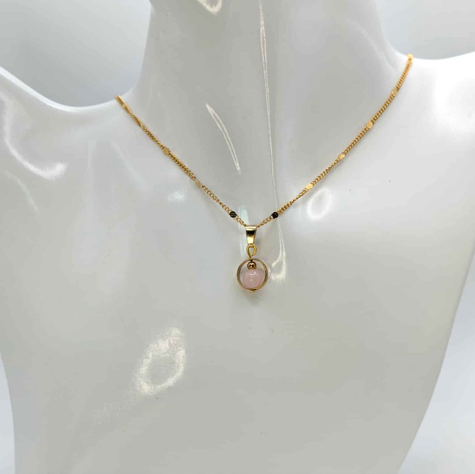 Chaîne inox or et quartz rose (GL-AM 33-05-09)